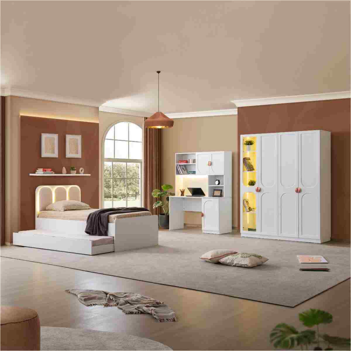 Setay Sardes Ledli Genç Odası - 4 Kapaklı Dolap, Yavrulu Karyola, Masa - Görsel 9