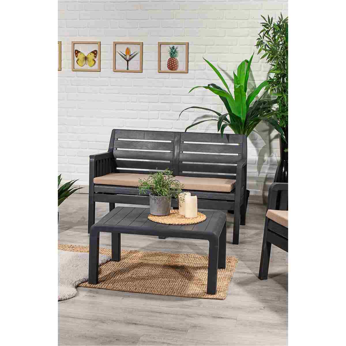SANDALİE Lara 2 1 1 S Bahçe Takımı Balkon - Bahçe - Teras Mobilyası / Antrasit - Görsel 8