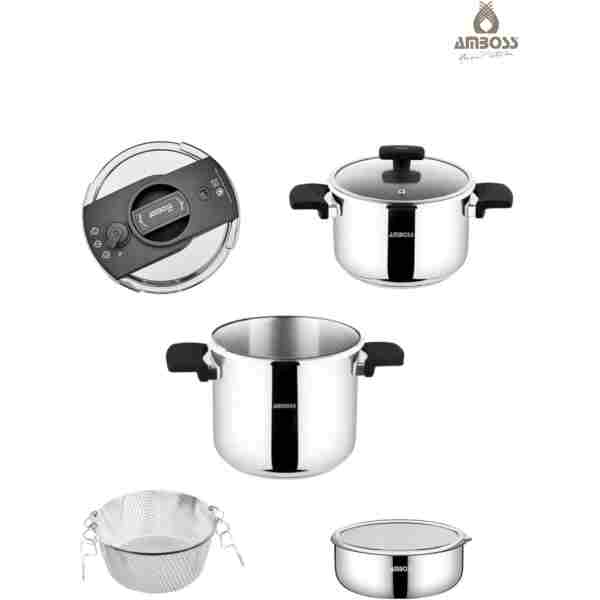Amboss Cook Master 7 Parça Çok Fonksiyonlu Paslanmaz Çelik Buharlı Düdüklü Tencere Seti