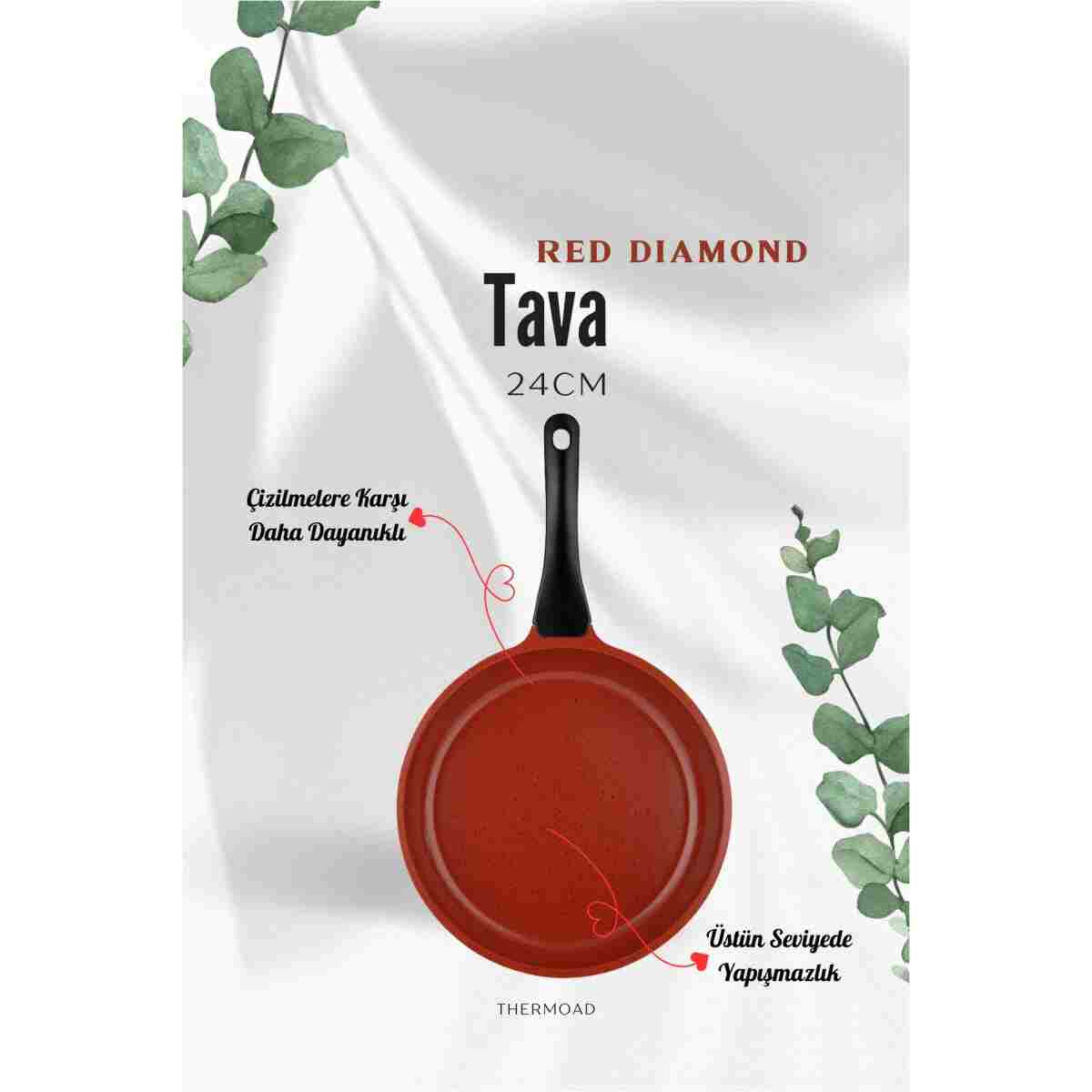 ThermoAD | Tava Seti | 3 Parça | 20cm-24cm-28cm | Red Diamond - Görsel 3