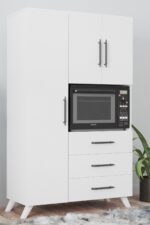 AEKA Ae-2074 Aras Beyaz Çok Amaçlı Mutfak Dolabı&banyo Dolabı, Kiler, 3 Kapaklı, 3 Çekmeceli, Fırın Bölme - Görsel 4