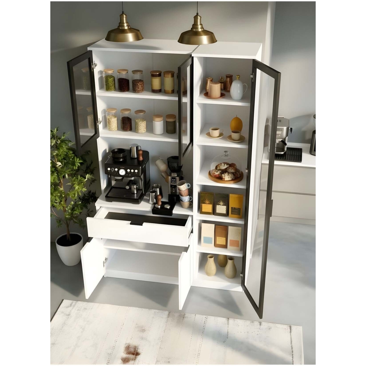 Misterium Dream Premium Kahve İstasyonu - Kahve Köşesi ve Mutfak Ünitesi - Beyaz Füme Temperli Camlı LED Modül - Görsel 14