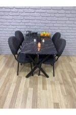 BAMBEDS MOBİLYA Masa Takımı, Yemek Masası, Mutfak Masası, Balkon Masası-70x110 Siyah 4 Sandalye Gri - Görsel 5