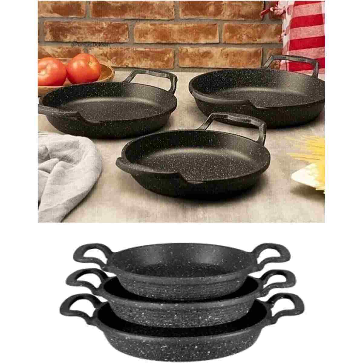 LinkaHome 3 Lü Döküm Granit Sahan Seti Tava Seti 18/20/22 Cm - Görsel 12