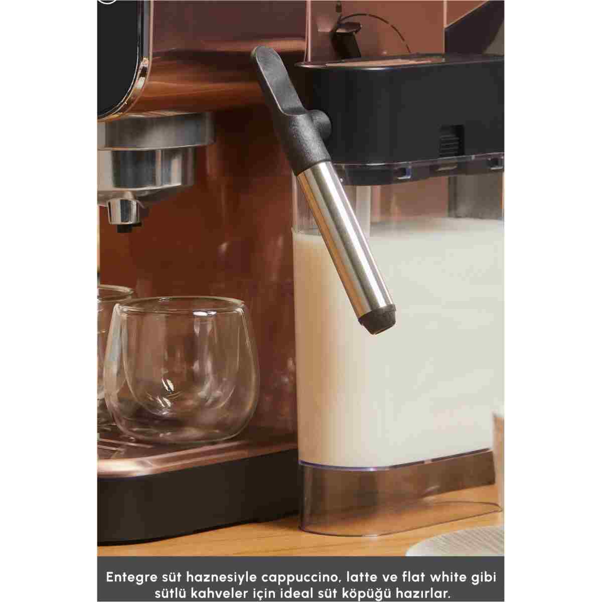 Karaca Mycaffee Barista S20 Entegre Süt Hazneli Otomatik Espresso ve Latte Makinesi Copper - Görsel 6
