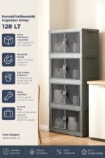 Kitchen Life 4'lü Portatif Istiflenebilir Organizer Mıknatıslı Kapaklı Dolap - Sert Plastik Mutfak Banyo Dolabı - Görsel 5