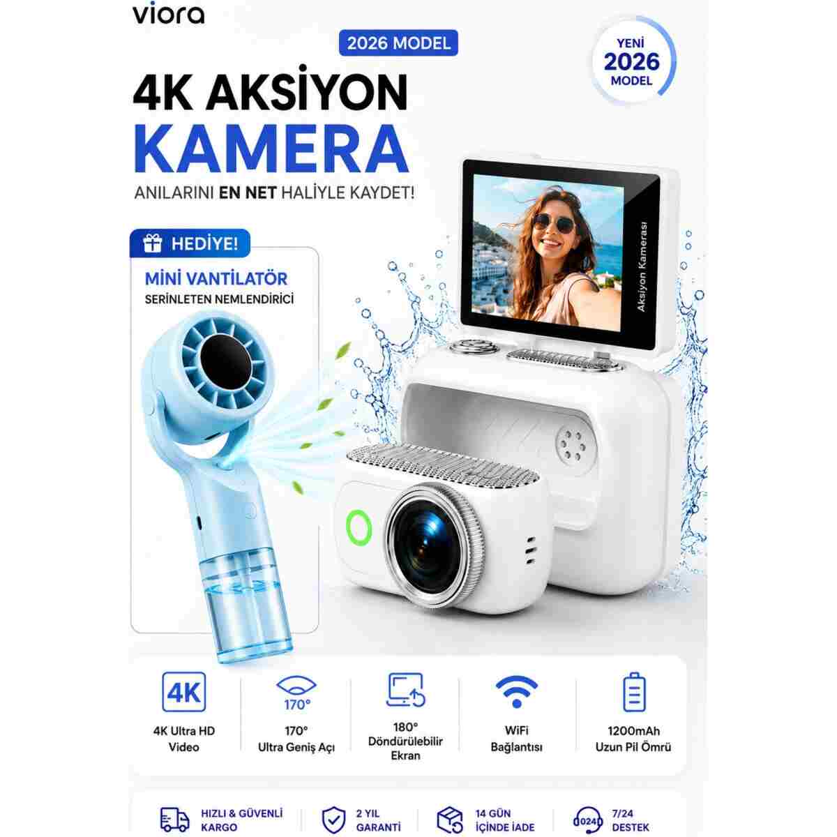 TARÇIN Viora 4K Aksiyon Kamerası Mini 180° Döner Ekran WiFi App Geniş Açı Taşınabilir Vlog Kamera - Görsel 9