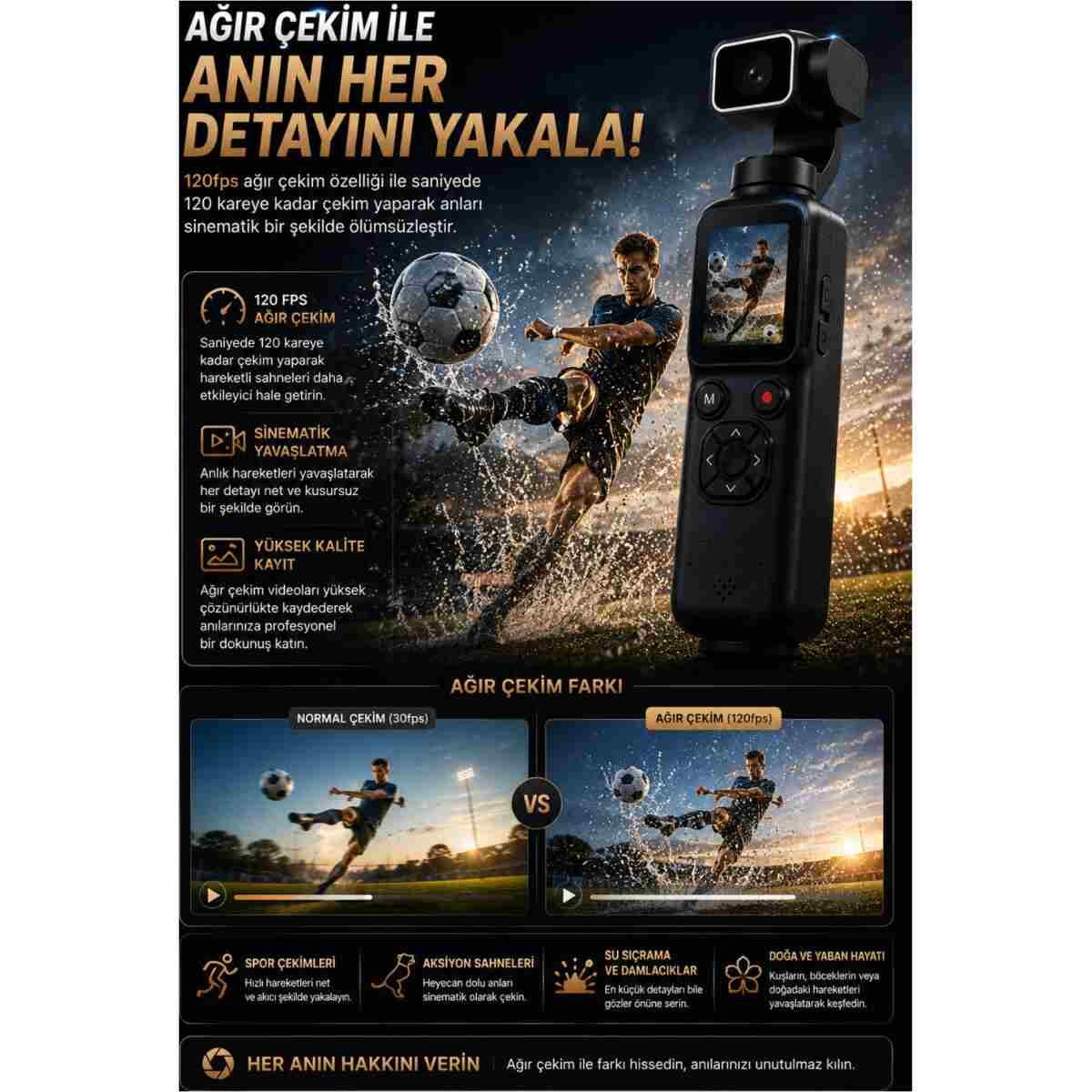 Omaze 4K Ultra Hd Profesyonel Aksiyon Kamerası Gimbal 360 Dönüş Dokunmatik Ekran Profesyonel Vlog Çekim - Görsel 8