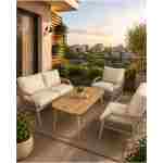 UFUK HOME Daisy Cappuccino Bej Makrome Örgülü 2+1+1 Masalı Bej Bahçe & Balkon Takımı