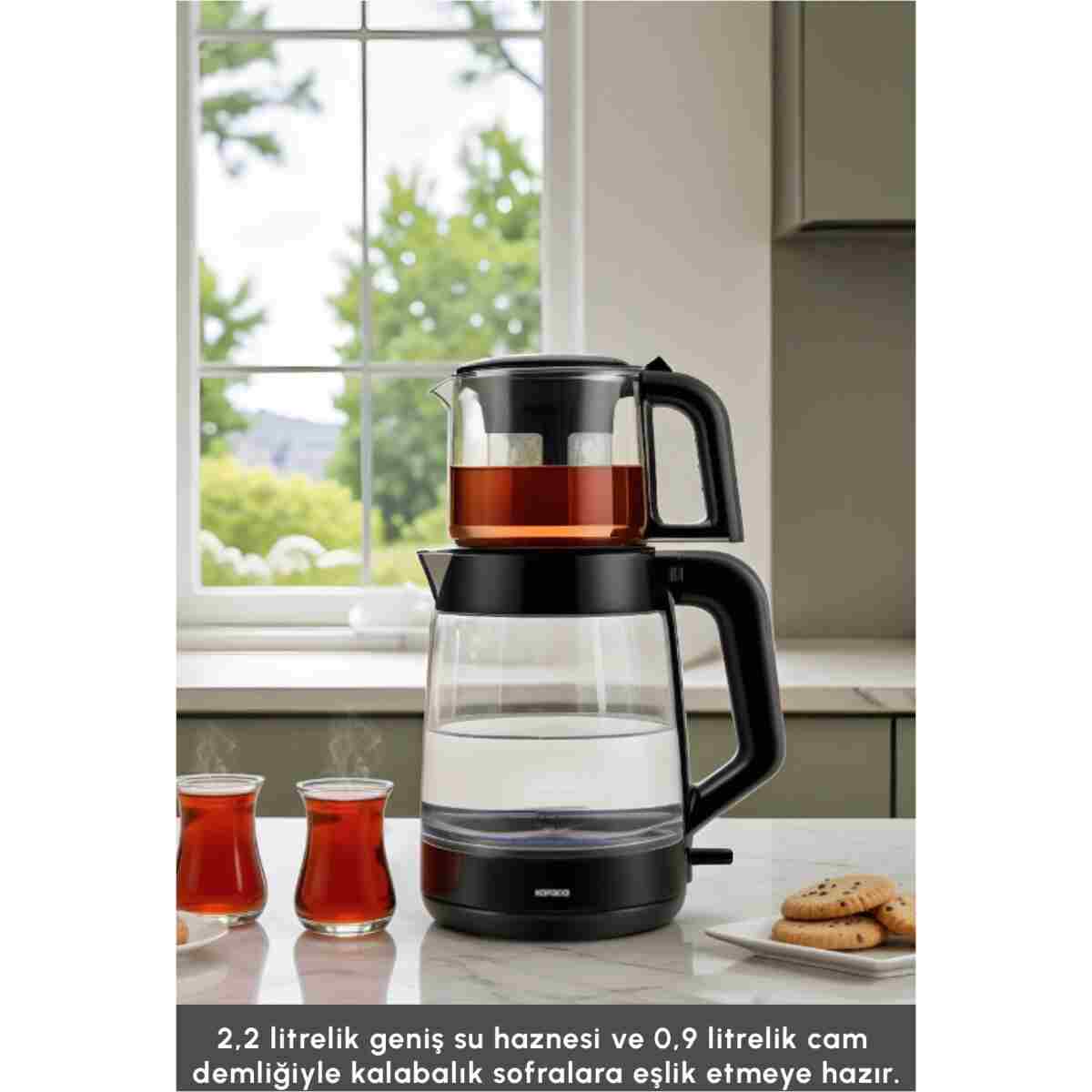 Karaca Glass Tea XL 2 in1 Cam Çay Makinesi Space Gray - Görsel 3