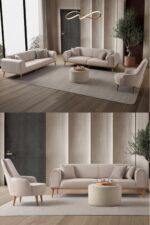 EDSY HOME Rebull 3+3+1 Koltuk Takımı Kahverengi + Sütlü Kahve - Görsel 9
