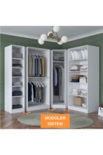 Rani Mobilya Rani BA152 Modüler Köşe Gardırop 6 Kapaklı Raflı Askılı Elbise Dolabı Beyaz - Görsel 13