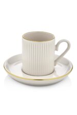 Kitchen Life Özel Tasarım Porselen Altın 12 Parça 6 Kişilik Çizgili Kahve Fincan Takımı 100 ml - Kahve Fincanı - Görsel 11