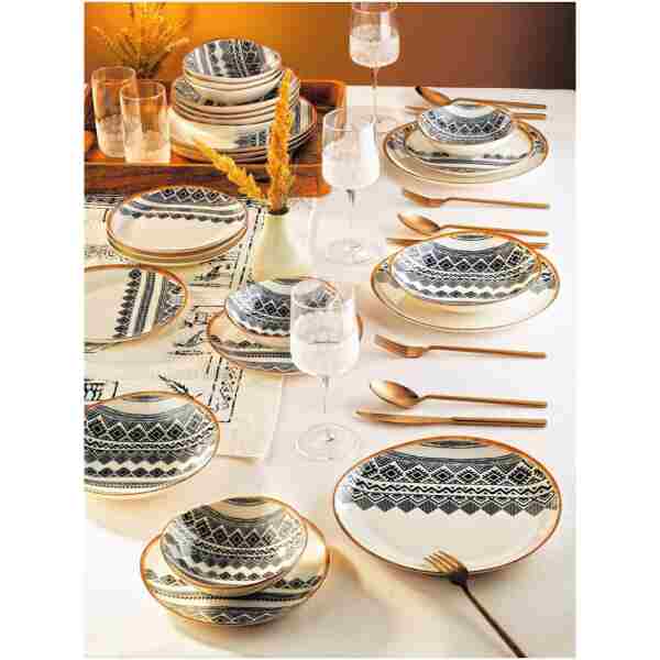 Kitchen Life Roden Modern Ethnic 24 Parça 6 Kişilik Porselen Yemek Takımı Pasta , Çorba ,Yemek , Servis Tabağı