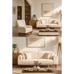İYENA HOME LİVİNG Candy 3+3+1+1 Koltuk takımı Krem Sırt Mekanizmalı Yataklı