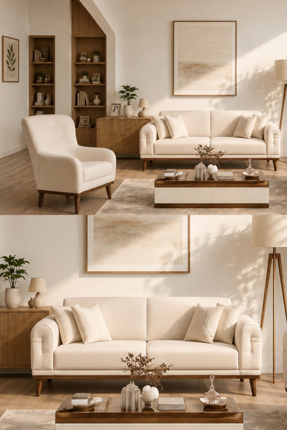 03f6dd408101c445b5669e9a878041b4 İYENA HOME LİVİNG Candy 3+3+1+1 Koltuk takımı Krem Sırt Mekanizmalı Yataklı - Görsel 1