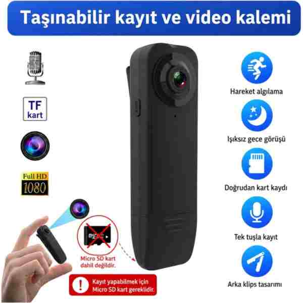 maetheus A18 Mini Yaka Kamerası 1080P Full HD Sesli Video Kaydedici Gece Görüşlü Hareket Algılamalı Taşınabilir Vücut Kamerası