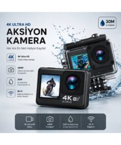 TARÇIN 4K Ultra HD WiFi Aksiyon Kamera | 20MP | 20 Parça Aksesuar | 170° Geniş Açı | Su Geçirmez Kılıf