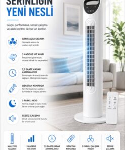 SMAYLİNG Sessiz Kule Vantilatör 80cm Uzaktan Kumandalı, 3 Hızlı, Salınımlı, Taşınabilir Fan