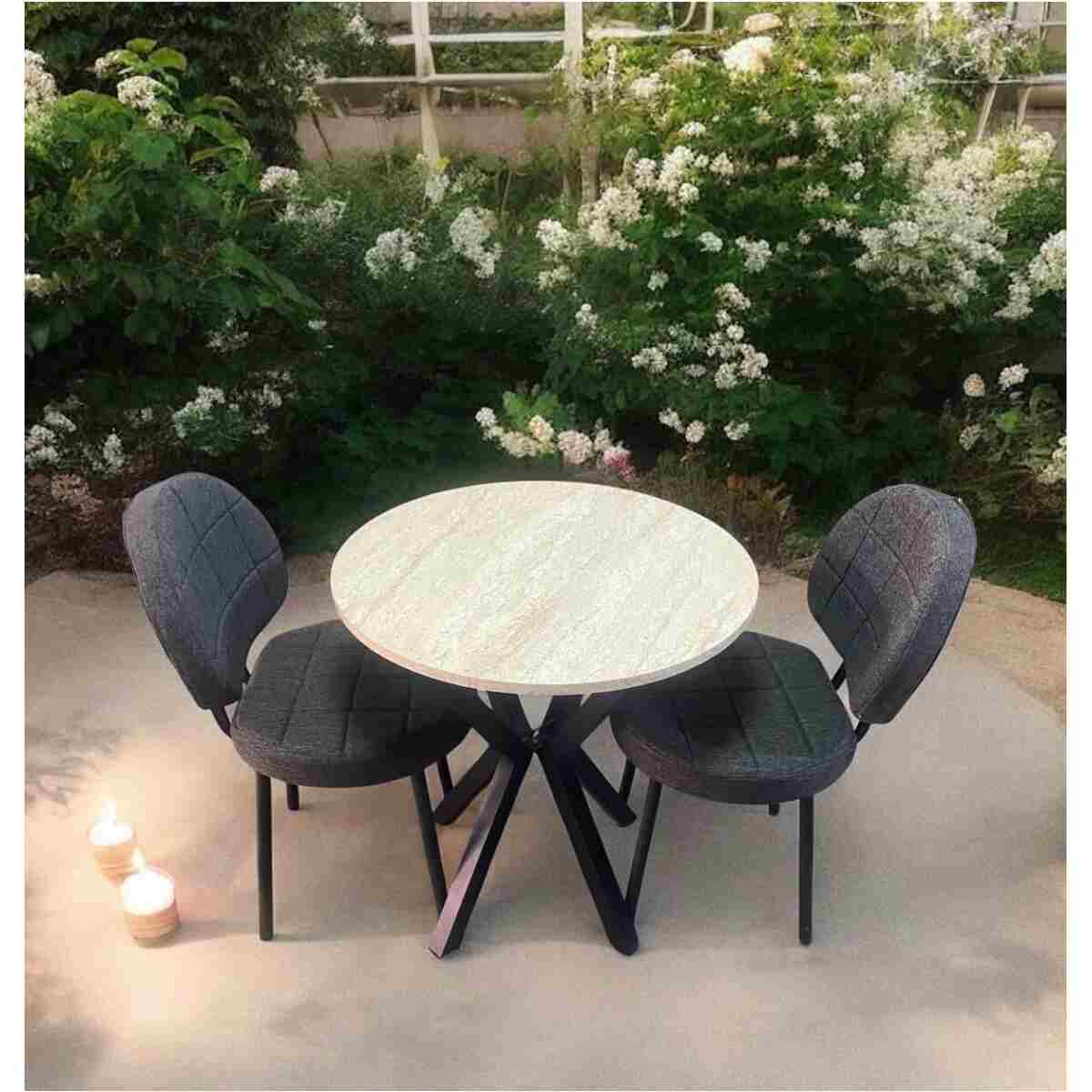 BAMBEDS MOBİLYA Bambeds Mobilya 70x70 Trevertan Yuvarlak Balkon Masa Ahtapot Ayak Armut Keten Sandalye 2 Adet - Görsel 12