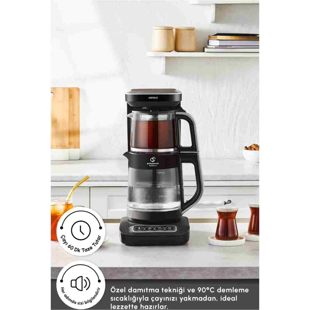 Karaca Çaysever Robotea Pro Connect 4 in 1 Konuşan Cam Çay Makinesi Silver - Görsel 3