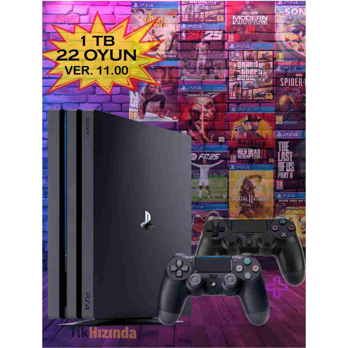 TıkHızında SONY Playstation 4 Pro 1 Tb + 2 KOL - 20 Dijital Oyun Versiyon:11,00 Kırık Model - Görsel 5