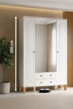 Kilim Mobilya Bohera Plus Aynalı Dört Kapaklı Dolap (MDF kapaklı, yüksek ayaklı, iki çekmeceli, 200cm yükseklikte)