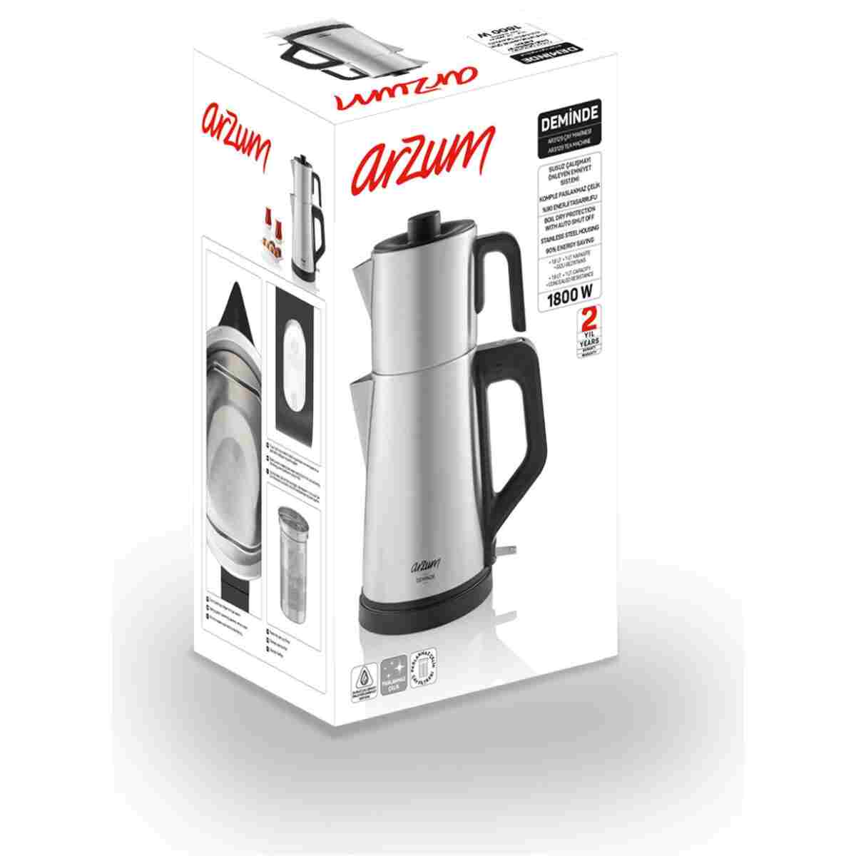 Arzum AR3129 Deminde Çay Makinesi 1800W, 1 L Demlik Kapasitesi, Inox - Görsel 9