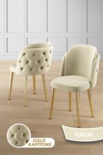 Canisa Zae Serisi 90x168 Lak Panel Hazar Gold Ayak Masa Takımı 6 Krem Sandalye - Görsel 2