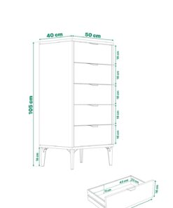 SARMOBİ Arden 5 Çekmeceli Şifonyer/Çamaşırlık 50x105x40 cm Antrasit – Modern Tasarım - Görsel 5