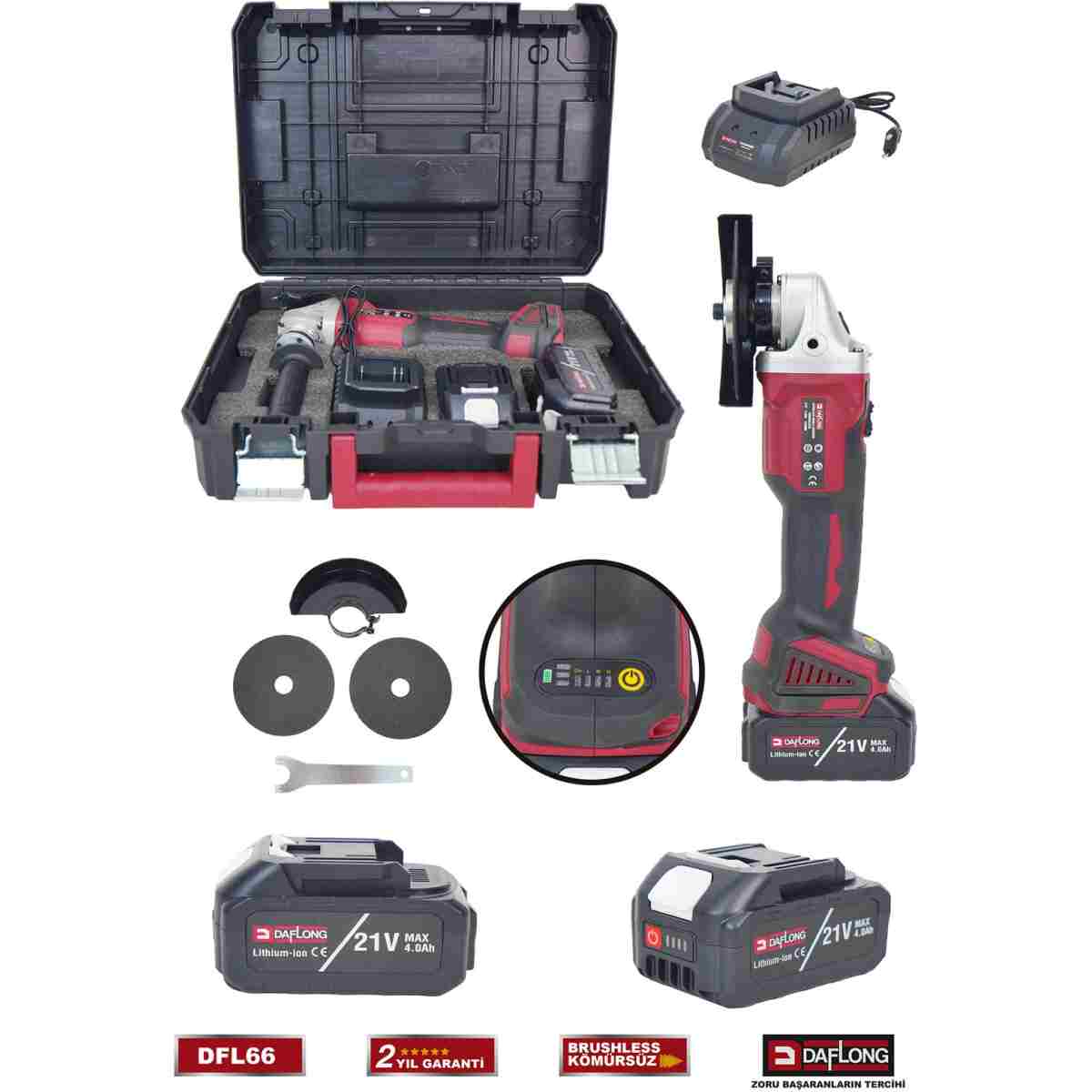 DAFLONG PRO ŞARJLI KÖMÜRSÜZ 21V ÇİFT AKÜLÜ 125MM TAŞLAMA SPİRAL DFL-66 - Görsel 2