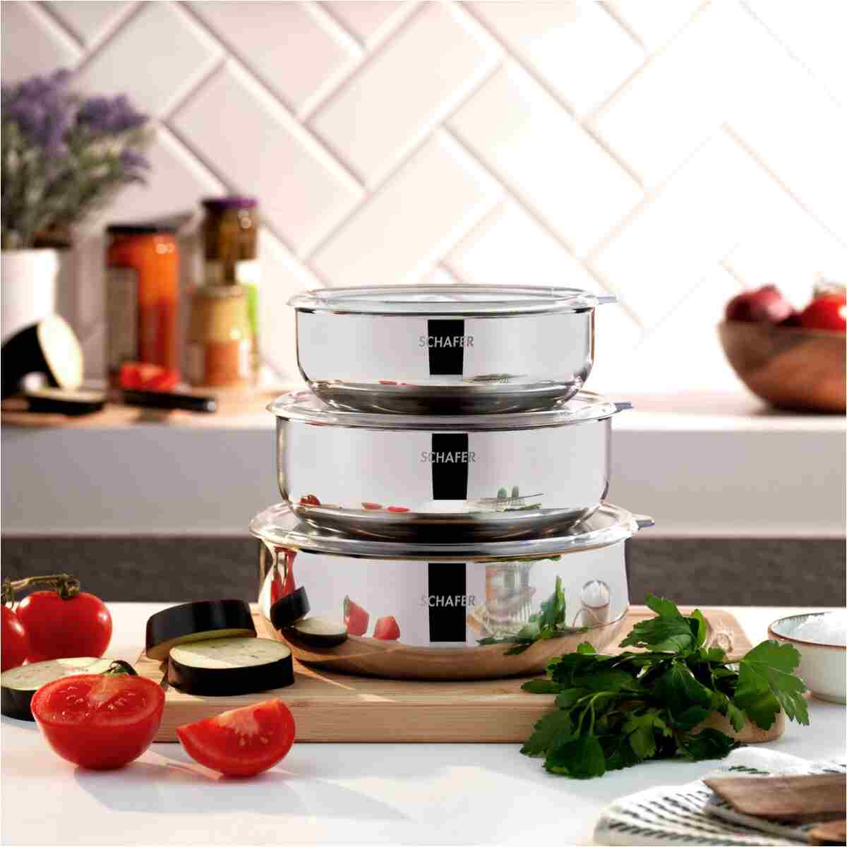 Schafer Practi 3 lü Çelik Saklama Kabı (16/18/20 Cm) 6 Parça-Inox - Görsel 10