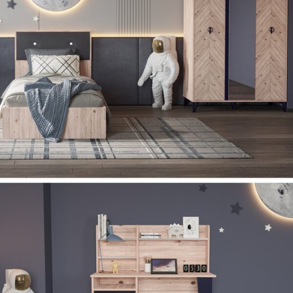 Modalife Çocuk Odası Takımı Karyola+Başlık&Gardırop&Çalışma Masası - Atlantik Çam