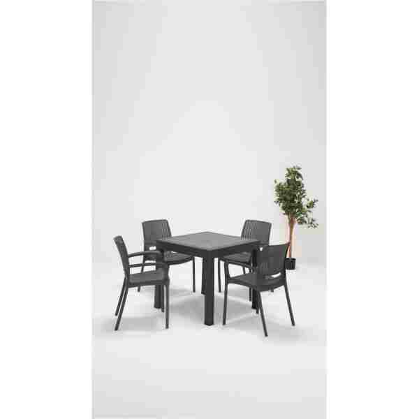 MOBETTO Home Rattan Kollu 4 Kişilik Bahçe Balkon Masa Takımı Antrasit