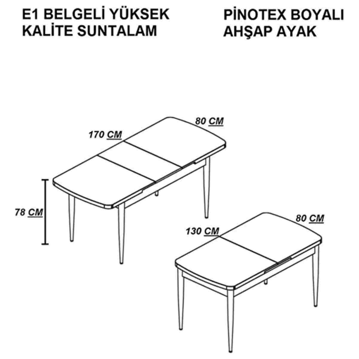 MEDA CONCEPT 80x130(KAPALI) 80x170(AÇIK) Yemek Odası Takımı Mutfak Masası Takımı Yemek Masası 6 Kişilik - Görsel 4