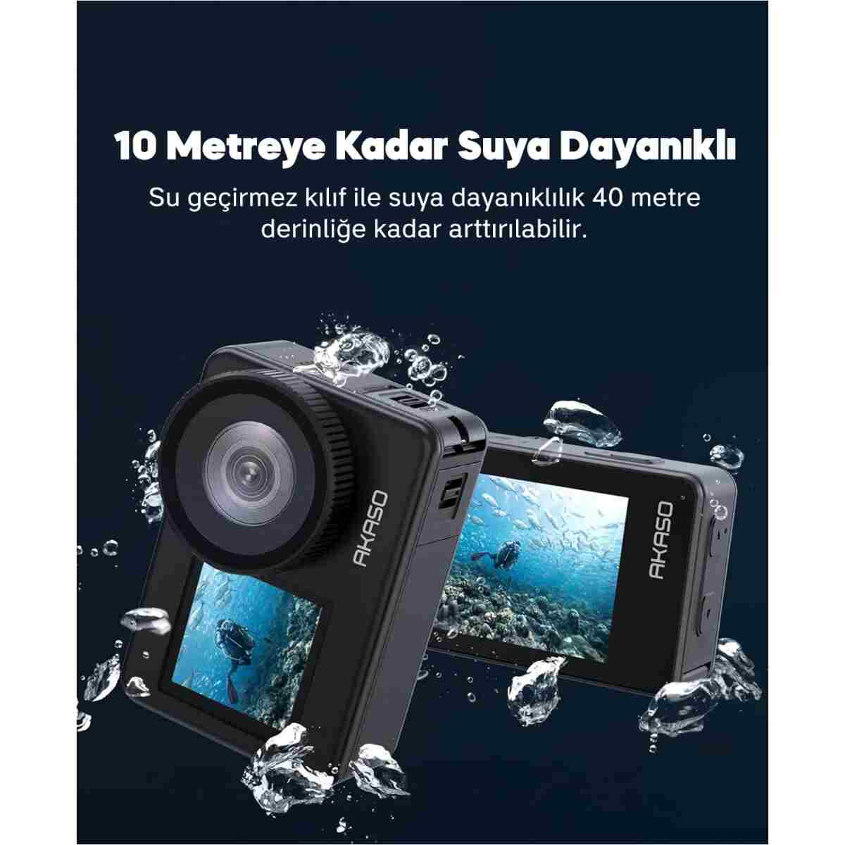AKASO Brave 7 4k/30fps 20mp Wi-fi Dual Screen Aksiyon Kamera Ve Aksesuar Seti, App Kontrollü, Ipx8 - Görsel 5