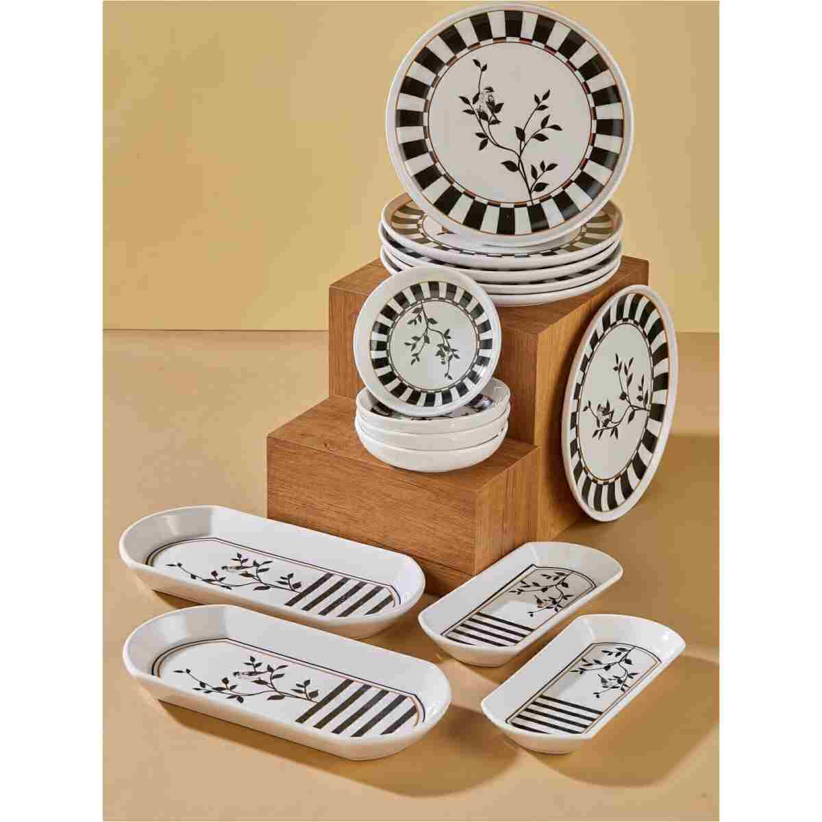 EMBazaar 14 Parça Sunum Set Premium Black Olive Serisi Kahvaltı Takımı Kahvaltı Seti Pasta Tabak Sunum Tabağı,Hediyelik Kahvaltı Takımı - Görsel 2