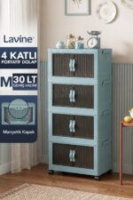 Lavine ”MEDIUM” 4 Katlı Portatif Dolap Organizer 30LT Çok Amaçlı Mıknatıs Kapaklı, Katlanır, Tekerlekli - Görsel 23