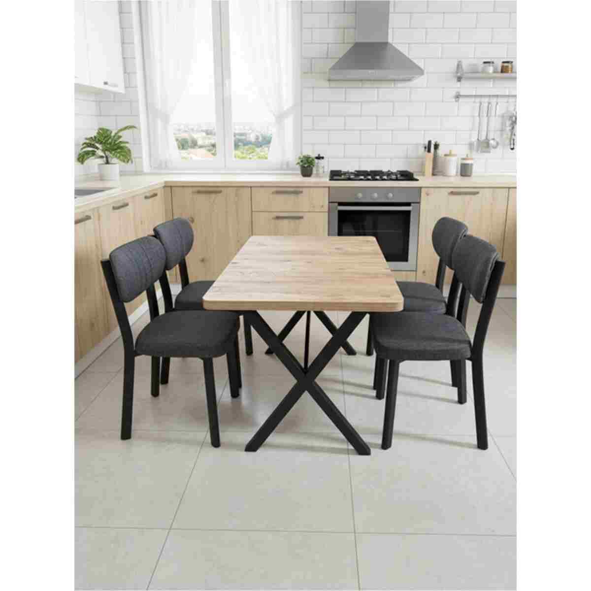 NESU EV 4 Kişilik 70x110 Yemek Masası Takımı Elma Sandalyeli Mutfak Masası - Görsel 3