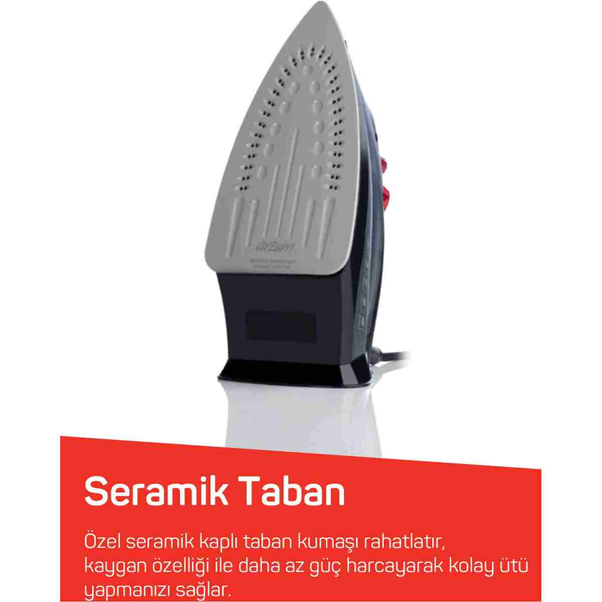 Arzum AR684 Olivya Buharlı Ütü 2400W, Seramik Taban, Dikey Buhar, Şok Buhar, Damlama Önleme, Siyah - Görsel 3