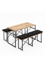 eportatif Masa Takımı Minderli Bench Bank Masa Seti 120x60 Masa Mutfak Masası Yemek Masası Çam 1554 - Görsel 5