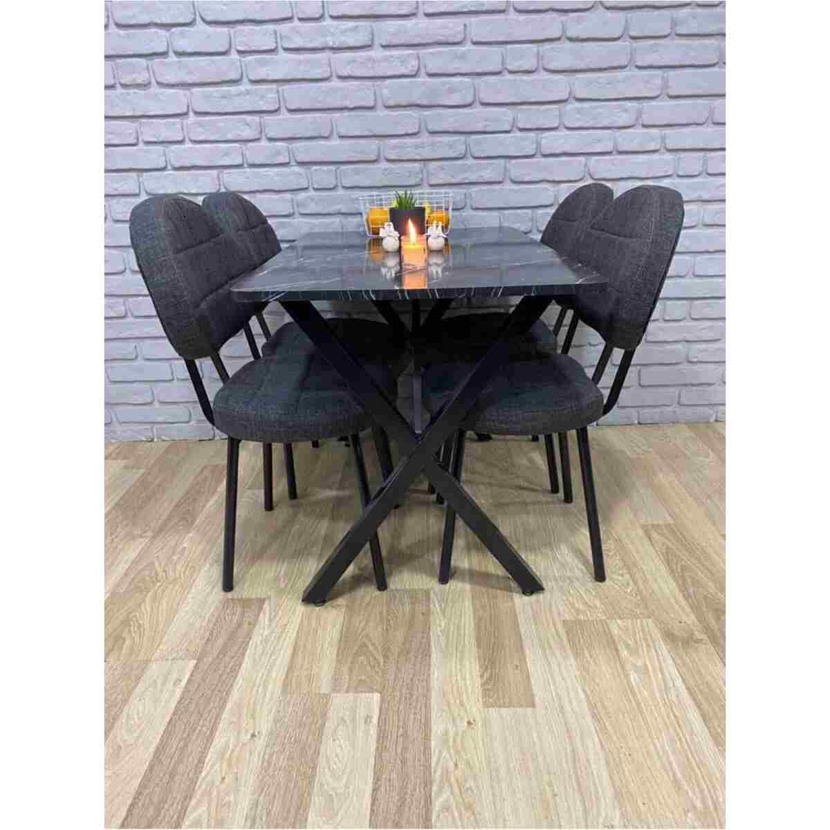 BAMBEDS MOBİLYA Masa Takımı, Yemek Masası, Mutfak Masası, Balkon Masası-70x110 Siyah 4 Sandalye Gri - Görsel 2