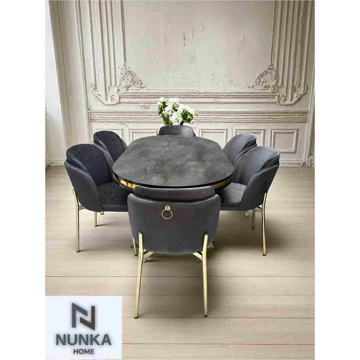 NUNKA HOME Arya Gold Line Serisi Cappuccino Renk +6 Sandalyeli Mdf Lak Panel İroni Masa Takımı - Görsel 7