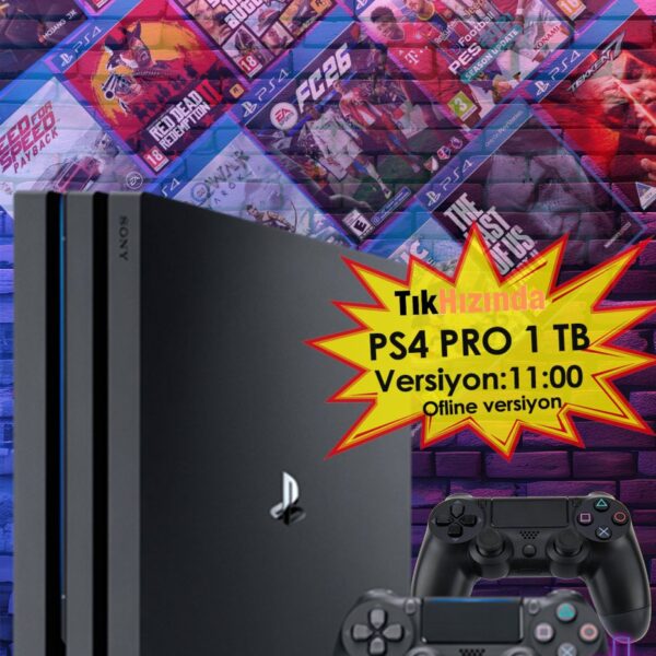 TıkHızında SONY Playstation 4 Pro 1 Tb + 2 KOL - 20 Dijital Oyun Versiyon:11,00 Kırık Model
