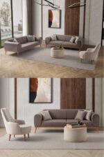 EDSY HOME Rebull 3+3+1+1 Koltuk Takımı Kahverengi + Sütlü Kahve