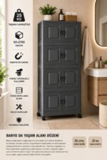 Solto Home 4 Katlı Çok Amaçlı Dolap Katlanır Tekerlekli Mıknatıslı Kapaklı Portatif Organizer - Görsel 2