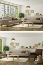 Modalife Mitra 3+3+1 Salon&oturma Odası Koltuk Takımı - Krem&Kahve