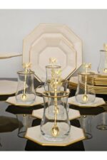 atabey home collection Krem Gold Cam 6 Kişilik 31 Parça Pasta Çay Servis Ikram Takımı - Görsel 2