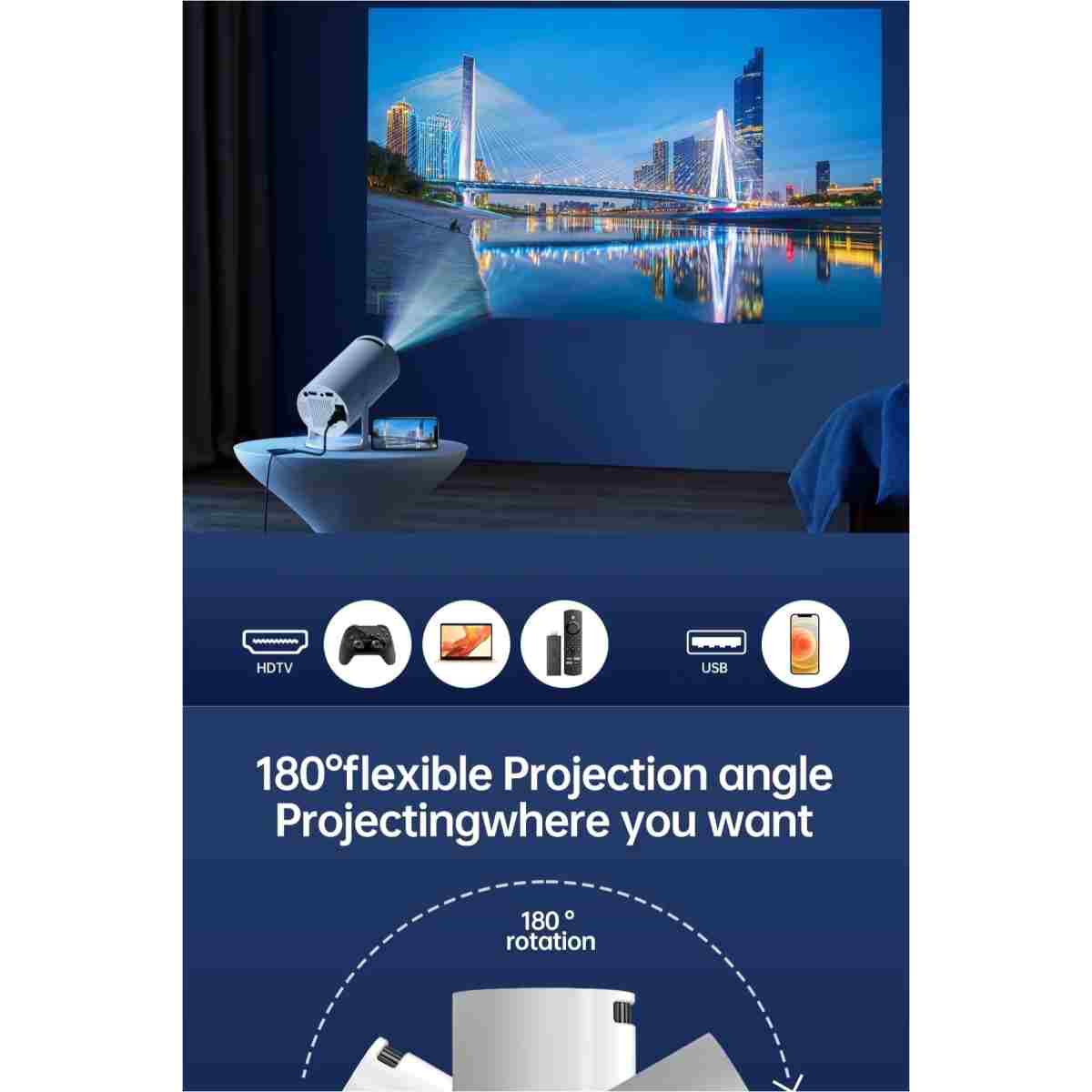 ELECTROZEN HY300-1 Taşınabilir Projektör 1080P Android Son Sürüm Kablosuz Bağlantı Mini Ev Sineması 4K yansıtma - Görsel 13