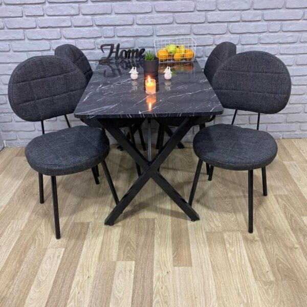 BAMBEDS MOBİLYA Masa Takımı, Yemek Masası, Mutfak Masası, Balkon Masası-70x110 Siyah 4 Sandalye Gri
